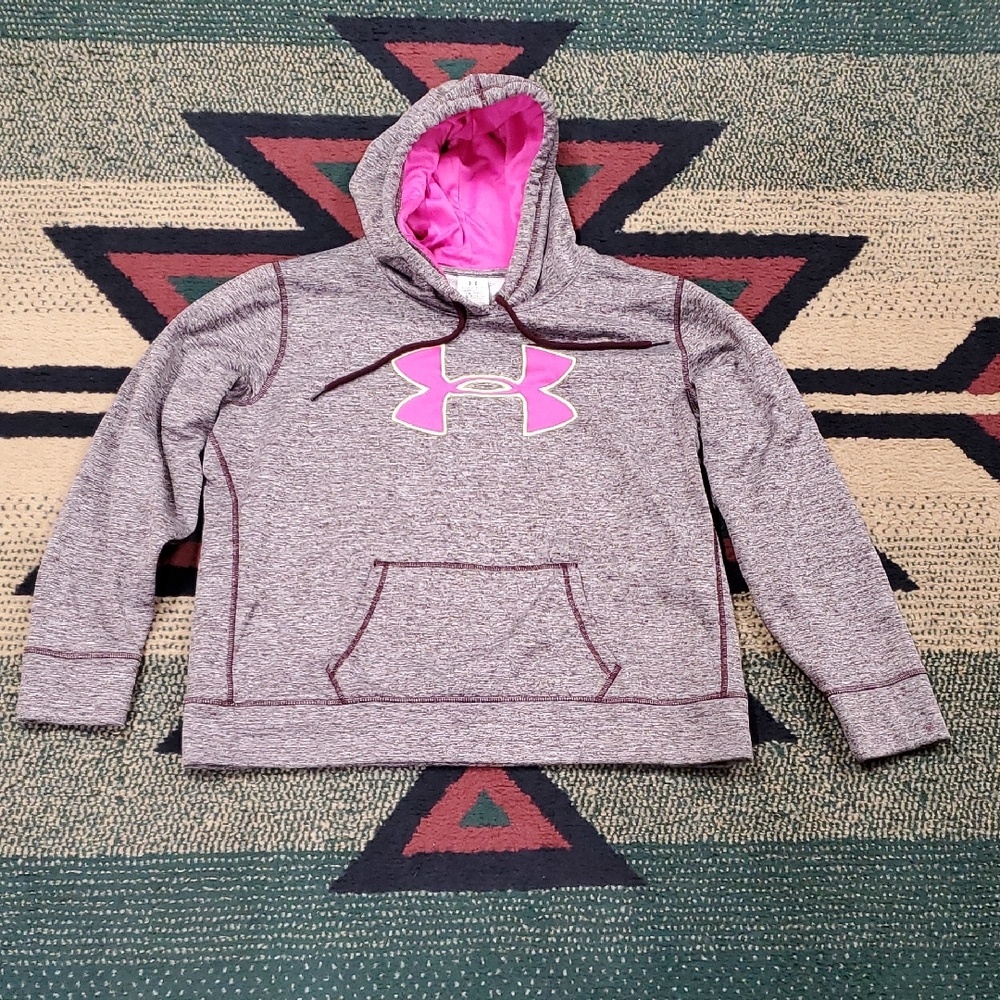 Under Armour Womens' Heather Gray Hoodie with Pink Accents Cold Gear